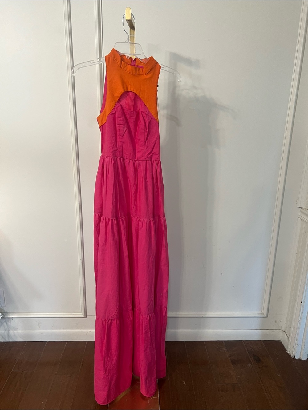 Sleeveless Pink Maxi Dress with Orange Yoke